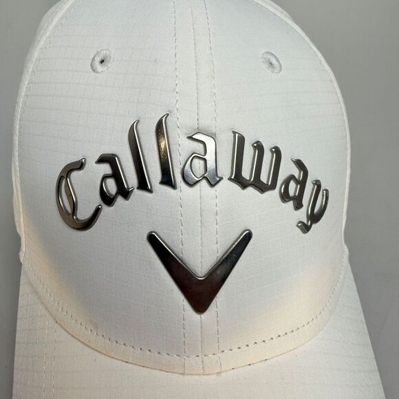 Callaway White Silver Hat Cap Other Hook &Loop Strap-Back OSFA 100% Polyester - Picture 3 of 14